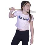 Toontoy Kız Çocuk Ön Arka TikTok Baskılı Tişört Pudra 6-7 YAŞ