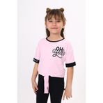 Toontoy Kız Çocuk Önü Bağlama Detaylı Baskılı Tişört Açık Pembe 5 YAŞ