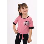 Toontoy Kız Çocuk Önü Bağlama Detaylı Baskılı Tişört Gül Kurusu 7 YAŞ