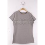 Toontoy Kız Çocuk Önü Dantelli İnci Detaylı Okul T-Shirt - 10 Yaş - Gri