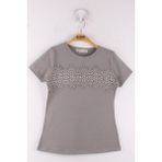 Toontoy Kız Çocuk Önü Dantelli Okul T-Shirt - 7 Yaş - Gri