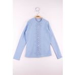 Toontoy Kız Çocuk Önü Dantelli Okul Tişört Mavi 10 Yaş