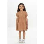 Toontoy Kız Çocuk Önü Düğmeli Fırfırlı Elbise Kahve 6 YAŞ