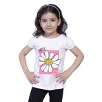 Toontoy Kız Çocuk Papatya Baskılı Taş İşlemeli Tişört Ekru 4 YAŞ