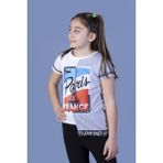 Toontoy Kız Çocuk Paris Baskılı Şeritli T-Shirt Gri Melanj K-211 - 12 Yaş