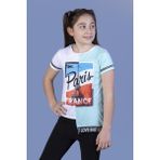Toontoy Kız Çocuk Paris Baskılı Şeritli T-Shirt Yeşil 8 Yaş K-209 - Mint