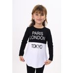 Toontoy Kız Çocuk Paris London Baskılı T-Shirt Siyah 6 YAŞ