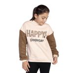 Toontoy Kız Çocuk Peluş Detaylı Baskılı Sweatshirt Bej 10-11 YAŞ