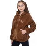 Toontoy Kız Çocuk Peluş Hırka Kapüşonlu Fermuarlı Kanguru Cep Özellikli - Kahverengi - 12 - 13 Yaş