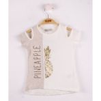 Toontoy Kız Çocuk Pineapple Nakış T-Shirt - 4 Yaş - Ekru