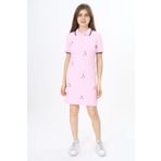 Toontoy Kız Çocuk Polo Yaka Garni Detaylı Baskılı Elbise Açık Pembe 12-13 YAŞ