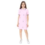 Toontoy Kız Çocuk Polo Yaka Garni Detaylı Baskılı Elbise Açık Pembe 13-14 YAŞ