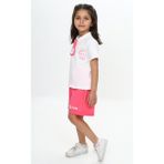 Toontoy Kız Çocuk Polo Yaka Göğsü Baskılı Şortlu Takım - Fuşya - 1 Yaş