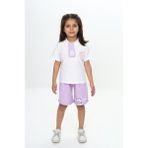Toontoy Kız Çocuk Polo Yaka Göğsü Baskılı Şortlu Takım - Lila - 3 Yaş