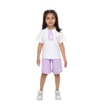 Toontoy Kız Çocuk Polo Yaka Göğsü Baskılı Şortlu Takım - Lila - 4 Yaş