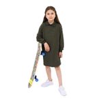 Toontoy Kız Çocuk Polo Yaka Yazı Baskılı Elbise Haki 8-9 YAŞ