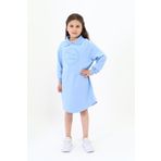 Toontoy Kız Çocuk Polo Yaka Yazı Baskılı Elbise Mavi 10-11 YAŞ