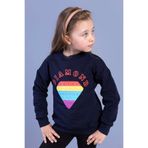 Toontoy Kız Çocuk Popıt Baskılı İçi Pamuklu Sweatshirt Lacivert 7 YAŞ