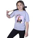 Toontoy Kız Çocuk Power Baskılı Tişört Gri Melanj 10 YAŞ