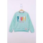 Toontoy Kız Çocuk Power Renkli Baskılı Sweatshirt Mint Yeşili 8 YAŞ