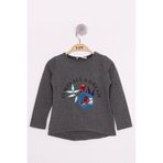 Toontoy Kız Çocuk Pullu Güllü Nakışlı T-Shirt Antrasit Melanj 5 YAŞ