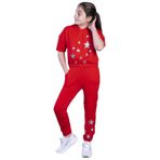 Toontoy Kız Çocuk Reflektörlü Yıldız Baskılı Eşofman Takımı Kırmızı 6 YAŞ