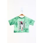 Toontoy Kız Çocuk Reglan Kol Batik Desenli Baskılı Tişört Yeşil 6 YAŞ