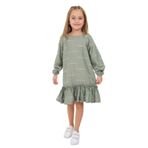 Toontoy Kız Çocuk Reglan Kol Fırfır Büzgülü Elbise Yeşil 7 YAŞ