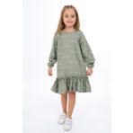 Toontoy Kız Çocuk Reglan Kol Fırfır Büzgülü Elbise Yeşil 8 YAŞ