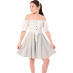 Toontoy Kız Çocuk Regular Fit Carmen Yaka Kısa Kollu Askılı Elbise - Renk Bloklu - 13 - 14 Yaş - Gri