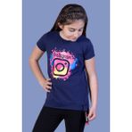 Toontoy Kız Çocuk Renkli Instagram Baskılı T-Shirt - 12 Yaş - Lacivert