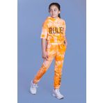 Toontoy Kız Çocuk Rules Baskılı Batik Desenli Crop Eşofman Takımı Turuncu 6 YAŞ