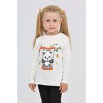 Toontoy Kız Çocuk Sallanan Panda Baskılı Sweatshirt - Ekru - 3 Yaş
