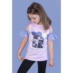 Toontoy Kız Çocuk Şapkası Garnili Köpek Baskılı T-Shirt - 6 Yaş - Açık Pembe