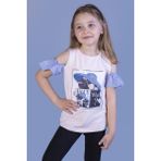 Toontoy Kız Çocuk Şapkası Garnili Köpek Baskılı T-Shirt - 7 Yaş - Pudra