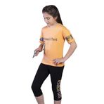 Toontoy Kız Çocuk Şerit Detaylı Renkli Baskılı Taytlı Takım Turuncu 4 YAŞ