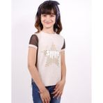 Toontoy Kız Çocuk Shine Yıldız Baskılı Kol Kısmı Fileli T-shirt - 7 Yaş - Kahverengi