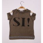 Toontoy Kız Çocuk Sı Baskılı Şeritli T-Shirt - 10 Yaş - Haki