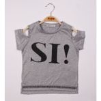 Toontoy Kız Çocuk Sı Baskılı Şeritli T-Shirt - 14 Yaş - Gri Melanj
