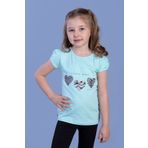 Toontoy Kız Çocuk Simli Kalp Desenli T-Shirt Açık Mint Yeşili 1 YAŞ