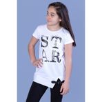 TOONTOY Kız Çocuk Star Baskılı Kemer Detaylı Tişört 14 Yaş, 14 Yaş, 10497-1, Beyaz, Kız çocuk