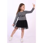 Toontoy Kız Çocuk Star Baskılı Tüllü Elbise