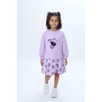 Toontoy Kız Çocuk Süzene Nakışlı Lale Baskılı Elbise - 6 Yaş - Lila