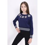 Toontoy Kız Çocuk Sweatshirt Black Varak Baskılı Lacivert 10 YAŞ