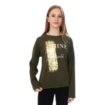 Toontoy Kız Çocuk Sweatshirt Shine Varak Baskılı Haki 8 YAŞ