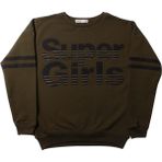 Toontoy Kız Çocuk Sweatshirt Super Girls Baskı Ve Taş Haki 8 YAŞ