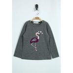 Toontoy Kız Çocuk T-Shirt Flamingo Nakış Antrasit Melanj 1 YAŞ