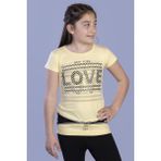 Toontoy Kız Çocuk T-Shirt Love Varak Baskı Sarı 14 Yaş K-130