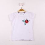 Toontoy Kız Çocuk T-shirt Uğur Böceği Nakışlı - 3 Yaş - Beyaz