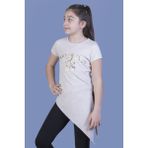 Toontoy Kız Çocuk T-Shirt What Baskı - 10 Yaş - Bej